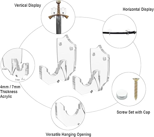 Miniatura 3 de Cosmos 1 juego de soporte de pared de espada acrílica, soporte de pared para espada, soporte de pared para exhibición vertical u horizontal, espada