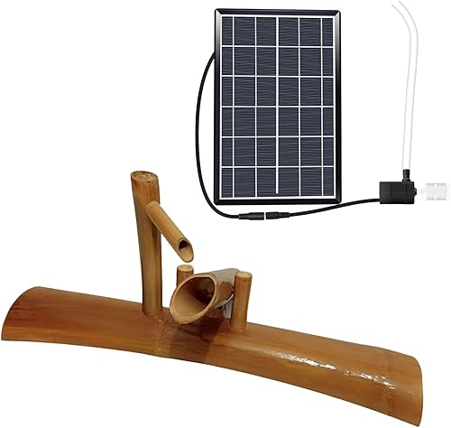Fuente de bambú hecha a mano, fuentes independientes al aire libre con bomba solar, fuente de agua de jardín zen, kit de fuente de agua para