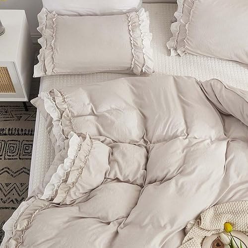 Miniatura 5 de Maylrvjv Juego de funda de edredón tamaño Queen, color gris, de microfibra suave, con cierre de cremallera y cordones, 3 piezas, 1 funda de edredón