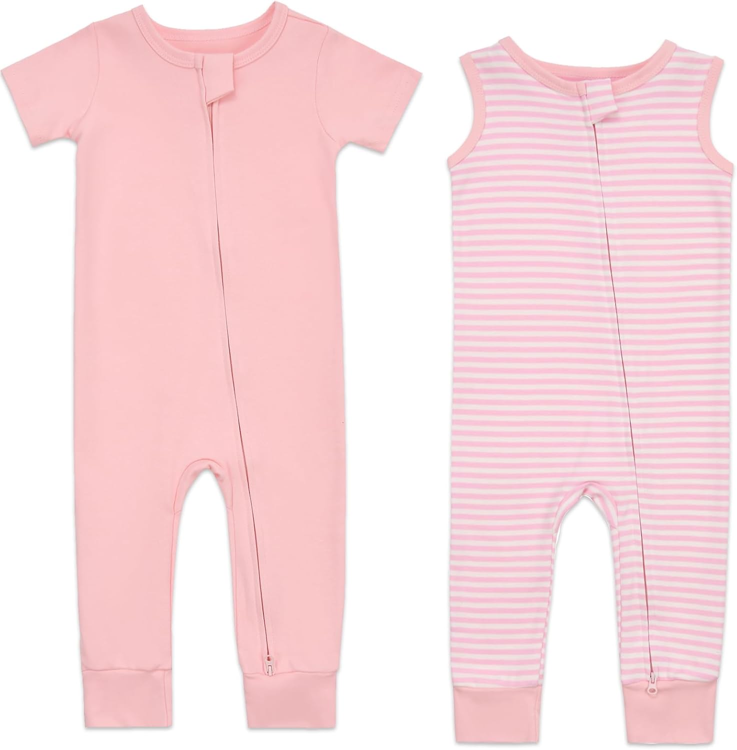 Aablexema 2PCS Baby Cotton Romper Zipper Short Sleeve & Sleeveless Footless Pajamas One Piece Jumpsuits Outfit Clothes