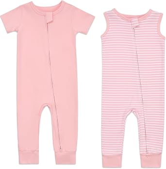 Aablexema 2PCS Baby Cotton Romper Zipper Short Sleeve & Sleeveless Footless Pajamas One Piece Jumpsuits Outfit Clothes