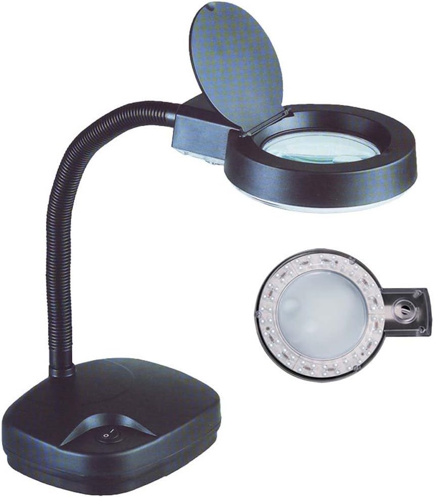 3.5" Diameter, Black Plastic, LED Illuminated 110V Gooseneck Lamp with 3X and 8X Power
