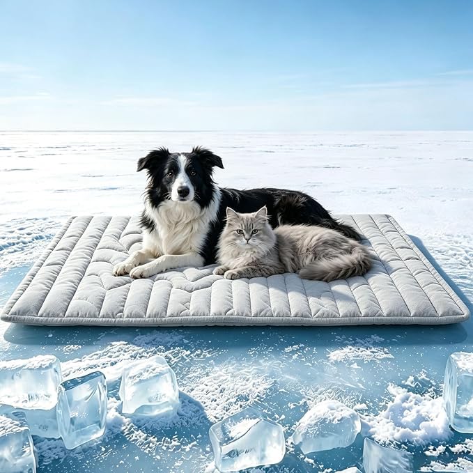 Doleva Cooling Mat Reversible Machine Washable Pet Bed，Grey：S:20x16in