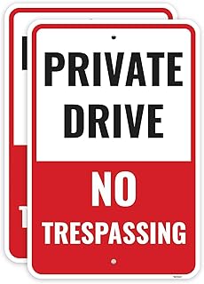 2PC Private Drive No Trespassing Signs, 18 x 12 Inches - Aluminum - Private Driveway No Tresspassing