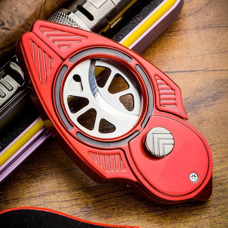 Cigar Cutter Large Diameter Scissors Semi Automatic Opening Closing Stainless Steel Metal Slicer Tool Portable Case(Black)