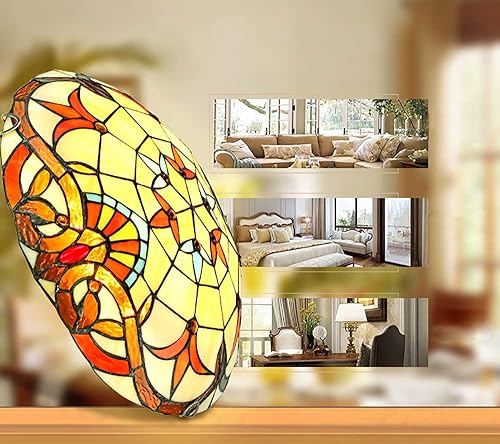 Miniatura 4 de Lámpara de techo Tiffany con motivo de flores, montaje empotrado, pantalla de vitral, lámpara de techo para dormitorio, sala de estar, entrada,