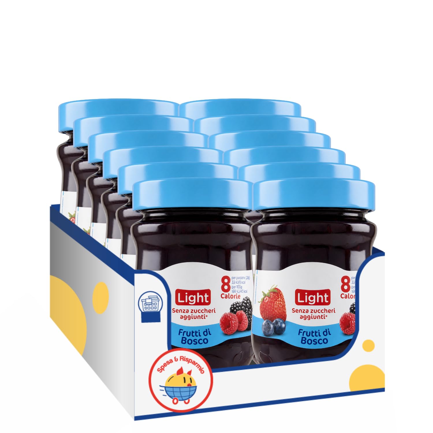 Confettura Light Frutti di Bosco 280 g Senza Zuccheri Aggiunti – Marmellata Ipocalorica per Colazione e Dolci – Variazioni 4/8/12 Pezzi (12 PEZZI)