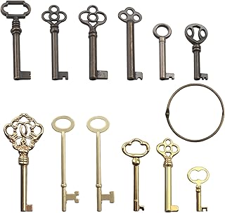 Skeleton Key Set,Universal Skeleton Replacement Keys, Vintage Keys Kit for Antique Dresser, Chinese Cabinet, Antique Furniture and Old Style Cabinets or Doors (12 pcs)