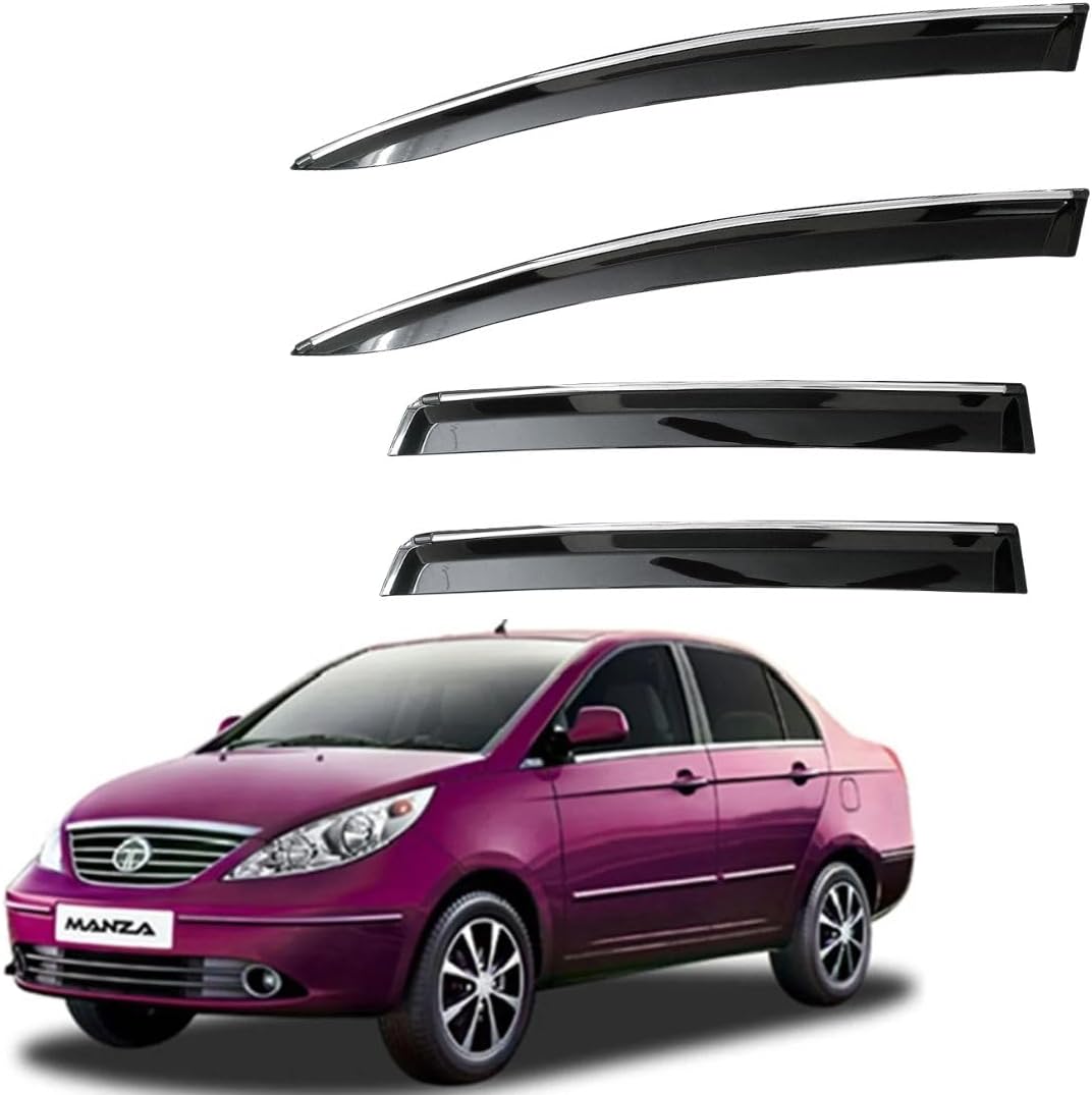 CAR SAAZ Non- Breakable Smoke Door Visor for Manza (2009-2016)| Sun, Rain Wind Deflector | Strip Side Door Rain Visor – Set of 4 Pcs