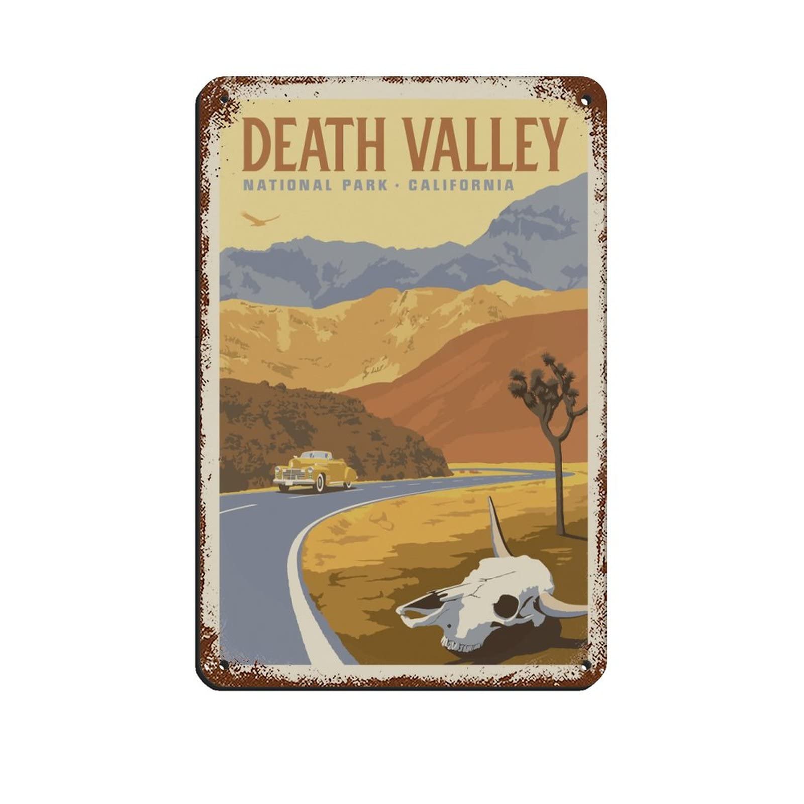 AZOLID Vintage Tin Signs Death Valley Cow Skull Travel Tin Signs Wall Decor for Cafe Bar Pub Home 14x20CM