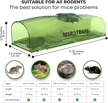 Humane Mouse Traps– 3X Live Catch & Release, Extra-Long, Tail-Safe Dual Doors, No-Kill, Safe for Kids & Pets, Includes Cleaning Brush & Pair of Gloves, Reusable Indoor & Outdoor Mouse Traps By MSR