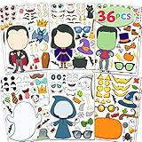 36 PCS Make-a-face Sticker Sheets Make Your Own Halloween Characters Mix and Match Sticker with Full...