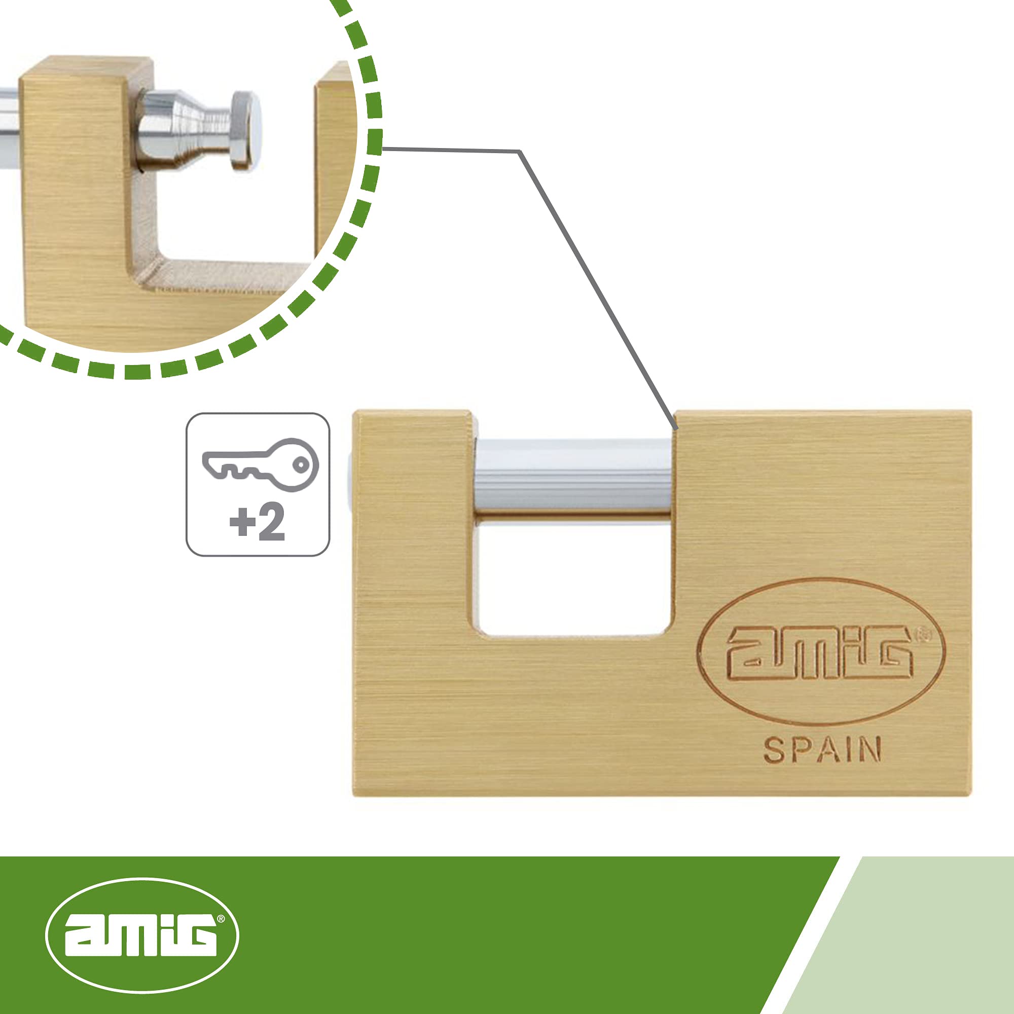 Amig - Cadenas Rectangulaire en Laiton | Sécurité avec Clé | Antirouille et Imperméable | Utilisation Facile pour Portails et Casiers | Amig 22557 Model 5, Laiton Mat, 90 mm, Laiton
