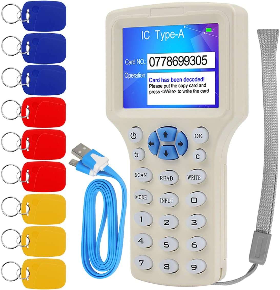 HERNAS RFID Reader Writer Programmer, NFC Copier, 125KHz 13.56MHz 10 Frequencies Access Control Card Duplicator, Encrypted Card Decoder, with Writable Key Fobs Cards Free Software USB