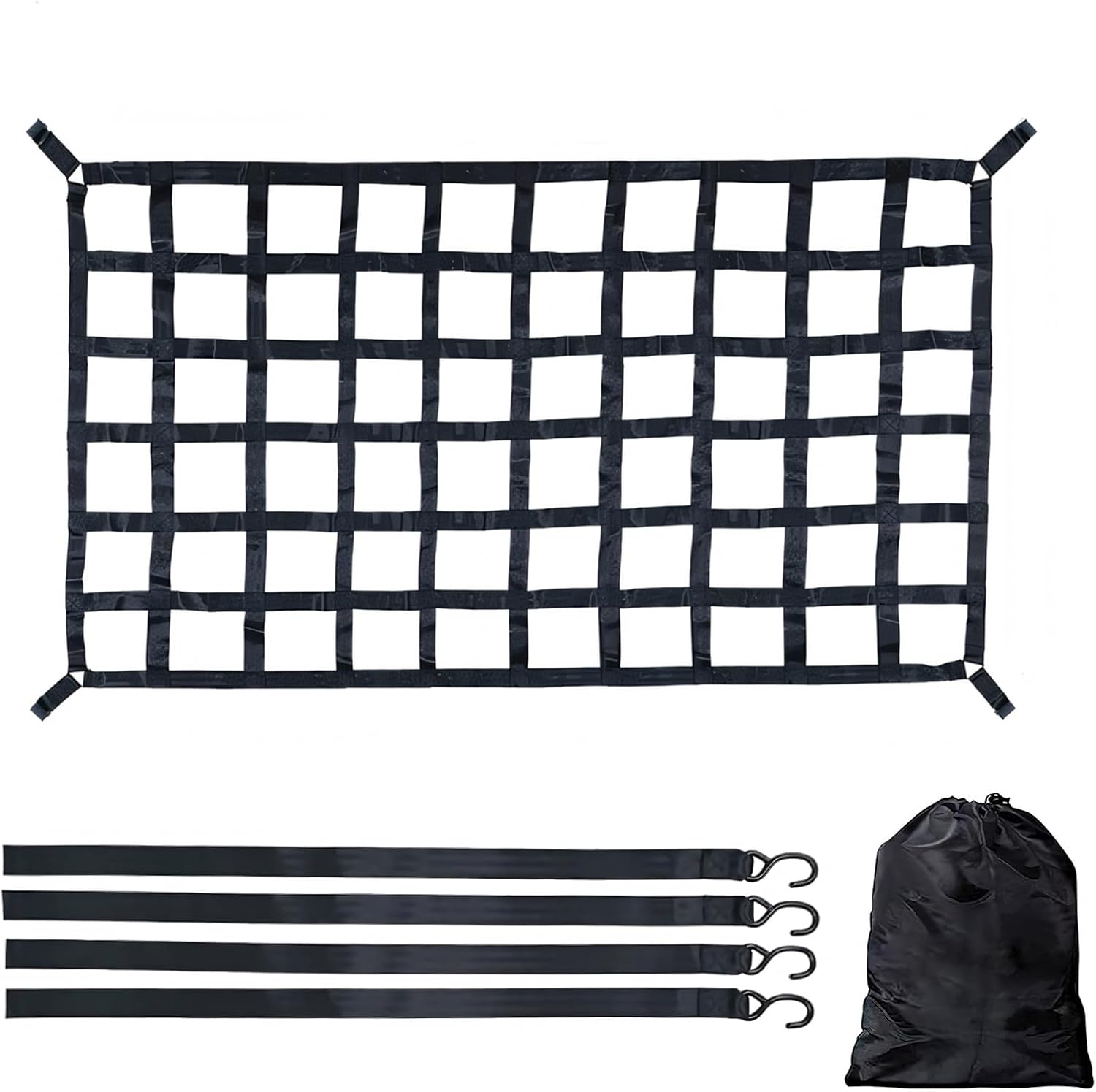 Pickup Truck Bed Cargo Net 72" x 57" – Heavy Duty Mesh Organizer with Adjustable Straps & Strong S-Hooks, Secure Load Net – Fits Short-Bed Trucks, SUVs & Trailers