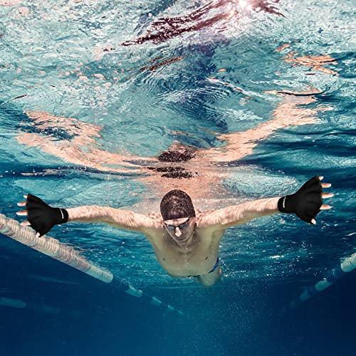 Amfun Aquatic Gloves, Webbed Swimming Gloves, Water Training Paddle With Adjustable Wrist Strap, Aquatic Fitness Accessories For Diving Surfing Hand Men Women（Black - L Size #TOP6