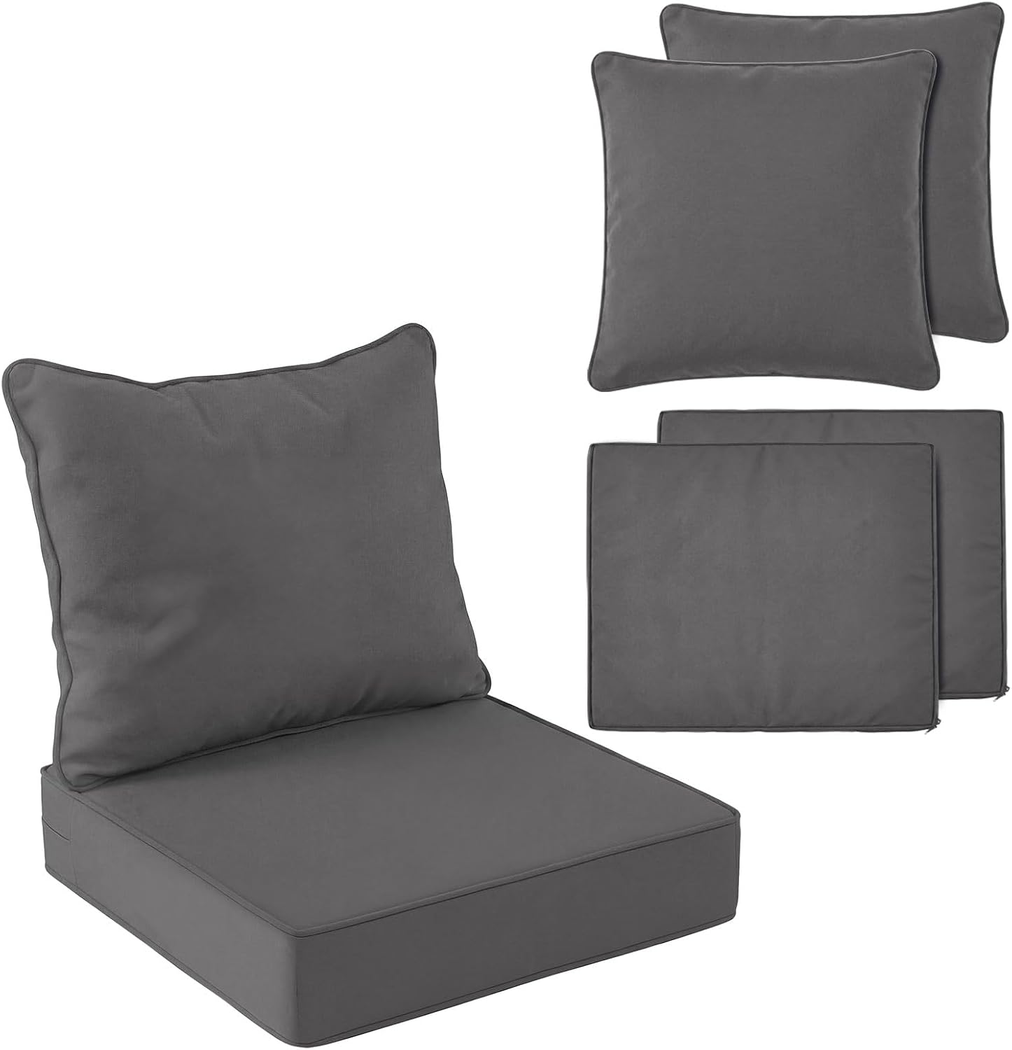 2 Set 24x24 Inch Outdoor Chair Cushions Covers, Waterproof UV Resistant Patio Cushion Replacement Seat Slipcovers, and 24 x 20 Back Covers with Zipper for Furniture, Deep Seat Sofa (Gray)