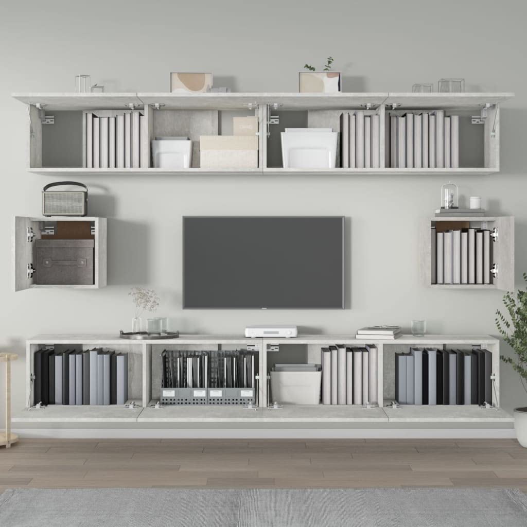 DJEKA Set 6 Pezzi Mobili TV Sospesi In Legno Multistrato Grigio Cemento - Per Soggiorno Moderno - Foto 9