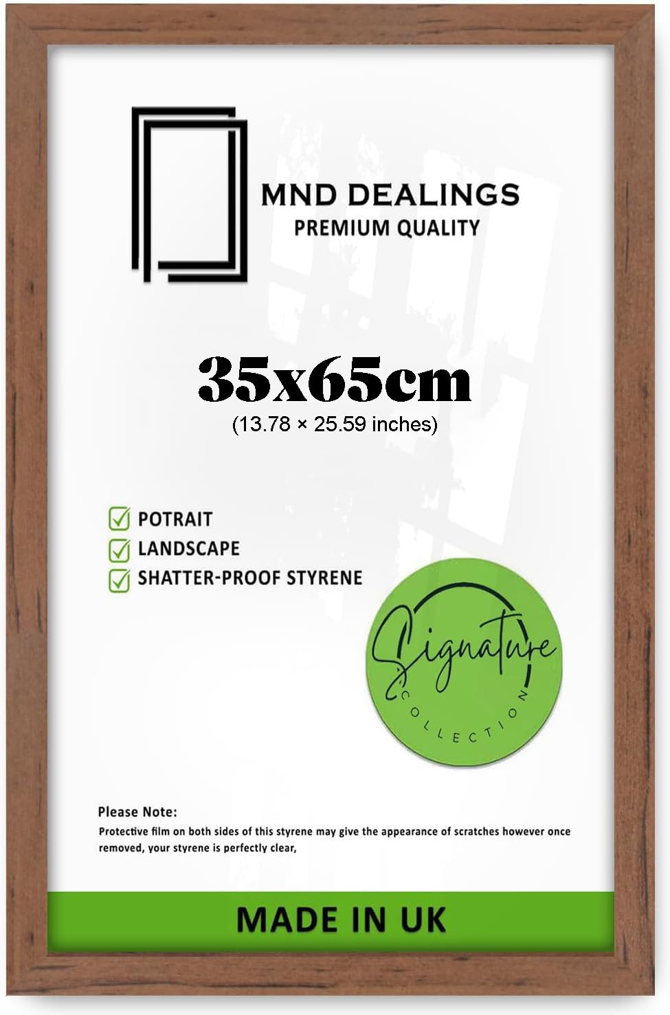 Mnd Dealings Walnut Mdf Wooden 35X65 Cm Black Frame | Durable Wide Display Frame With Acrylic Sheet | Perfect For Home, Gallery Or Office Walls - (Walnut)