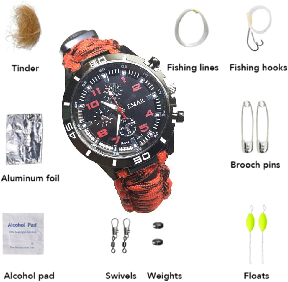 1Pcs Camping Watch 16 In 1 Multifunctional 9'' Camouflage Red Paracord Bracelet Sahara Sailor Outdoor Survival Kit W Compass Flint Fire Starter Scraper Whistle For Hiking Camping Emergency More