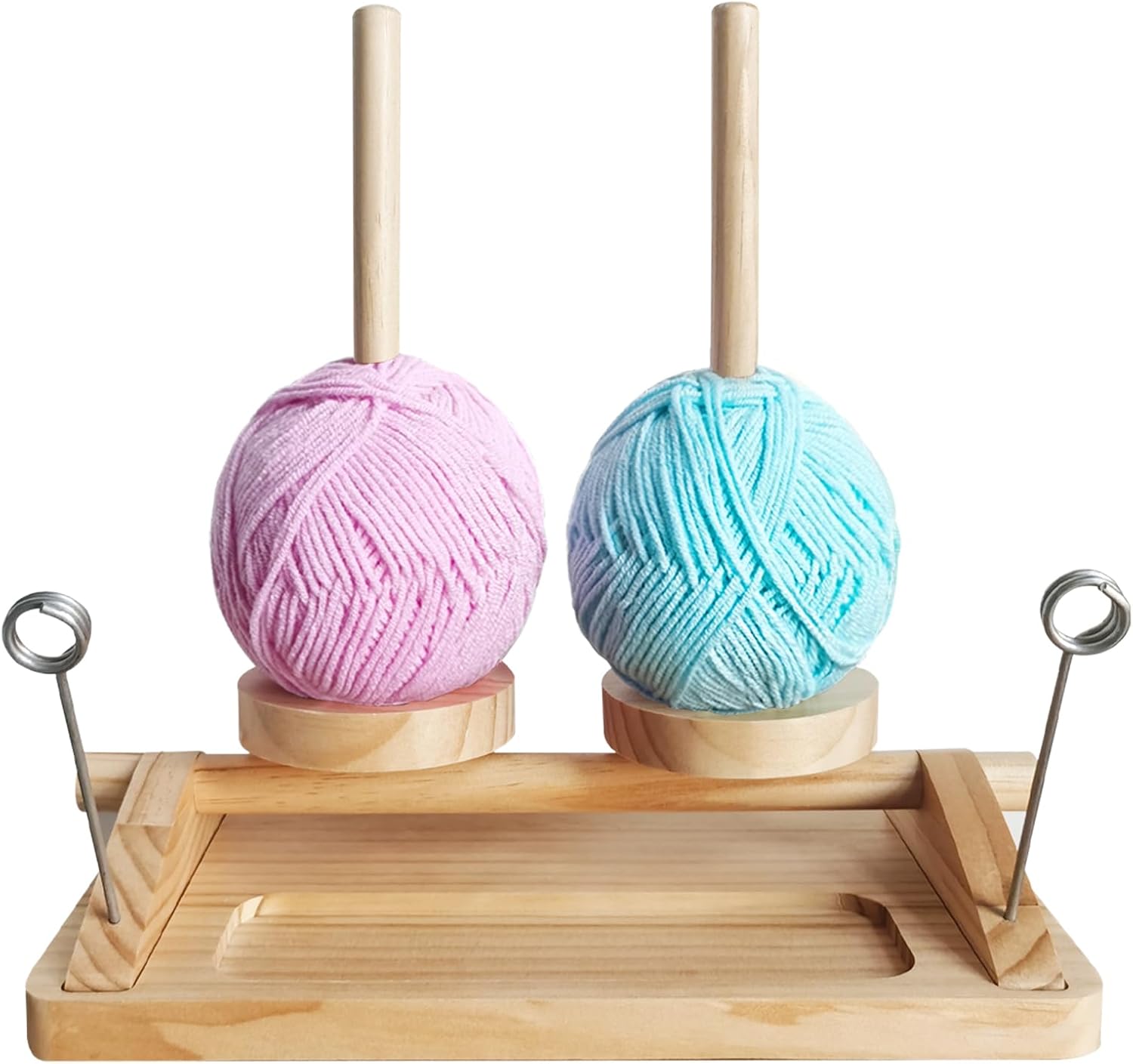 Viredelo Yarn Holder for Crocheting and Knitting，Wooden Yarn Spinner with Dual Axis Rotating Mechanism,Crochet Gift for Knitting Lovers,Natural Wood Color