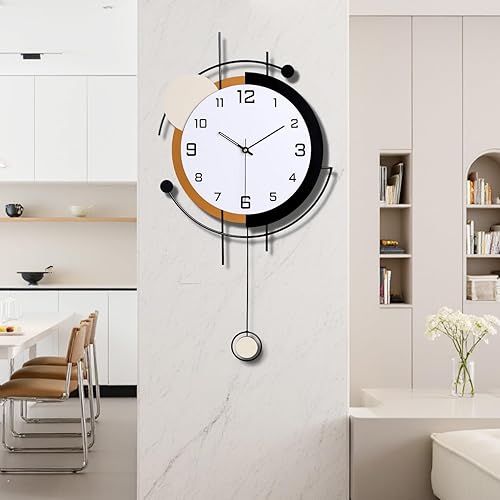 Miniatura 9 de Reloj de Pared, Relojes de Pared Decorativos Grandes con Péndulo, Funciona con Pilas, Reloj de Pared de Cuarzo de Calidad Silenciosa para Sala de