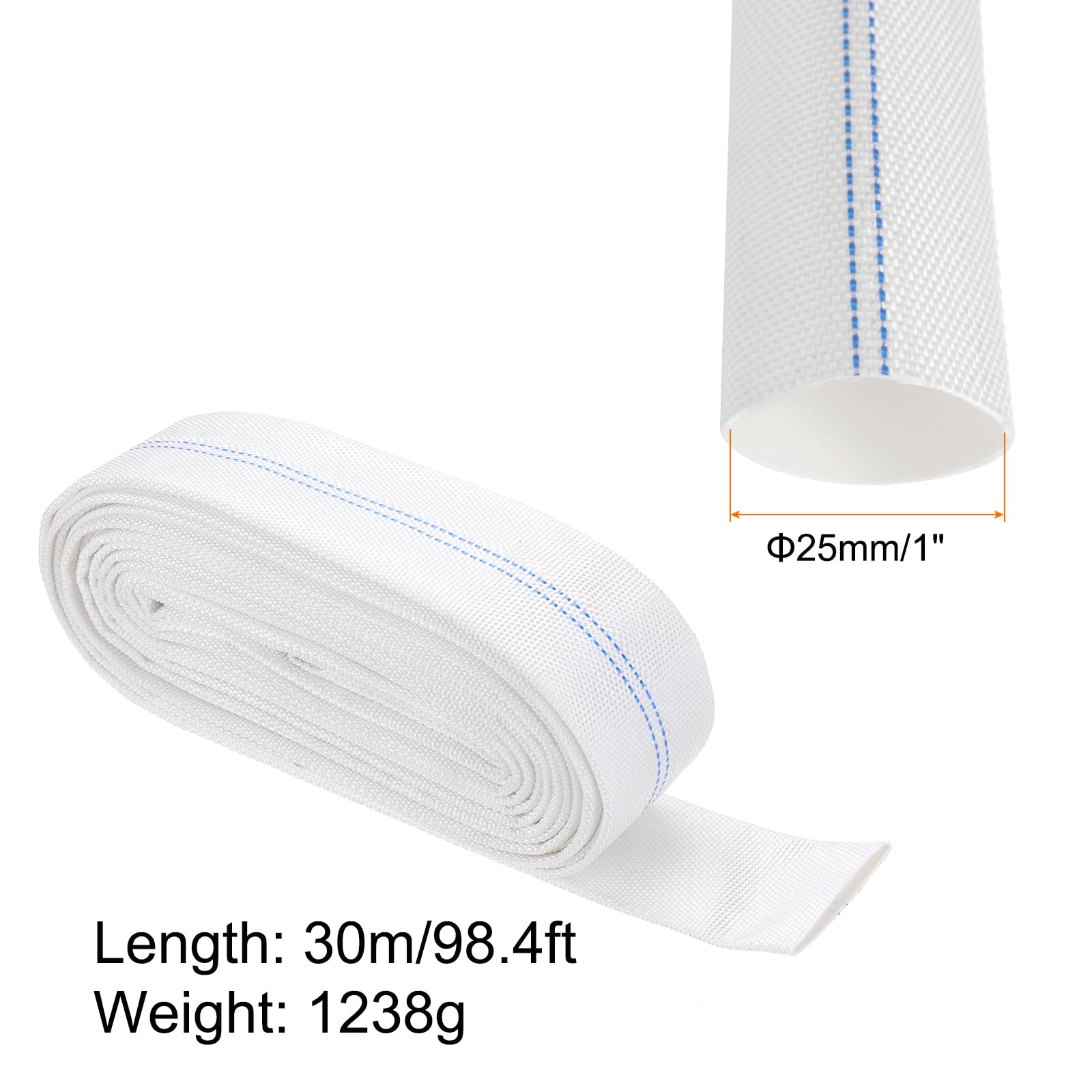 Tuyau de rinçage de piscine de 2,5 cm x 30 m, tuyau de vidange renforcé en PVC plat, tuyaux de pompe de décharge d'eau pour filtre de piscine, pompe de natation, avec 2 pinces, blanc