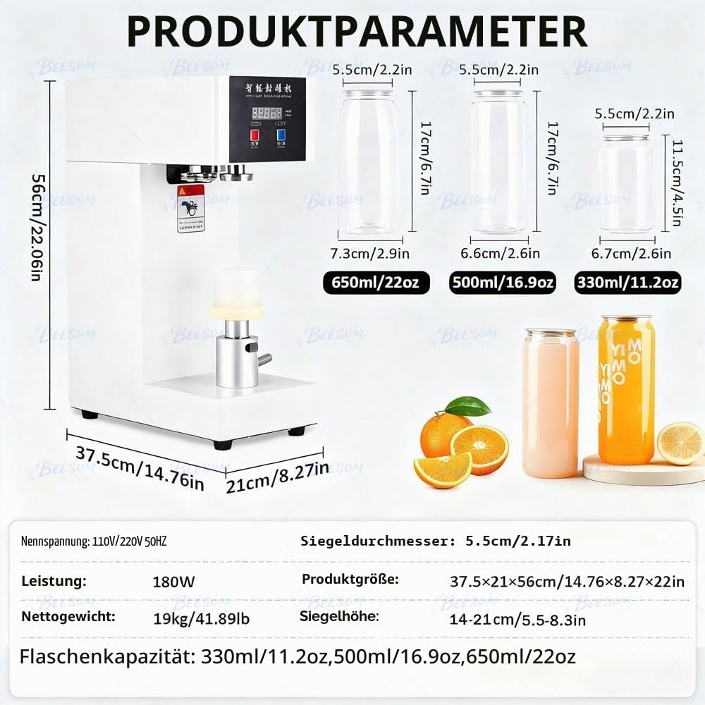 Elektrische Dosenverschließmaschine - Mit Zähler Und LCD-Anzeige, Höhenverstellbar,EIN-Tasten-Versiegelung White,Für Milchtee-Getränkeflaschen Und Dosen