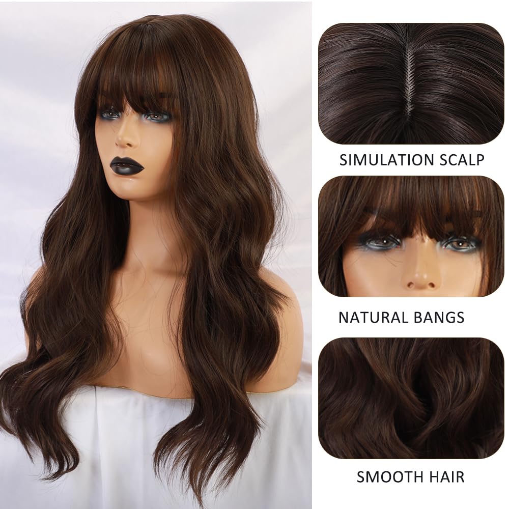 Esmee Long Straight Natural Synthetic Hair Layered Wigs for Women with Dark Roots for Daily Party Use-24 Inches: Dark Brown