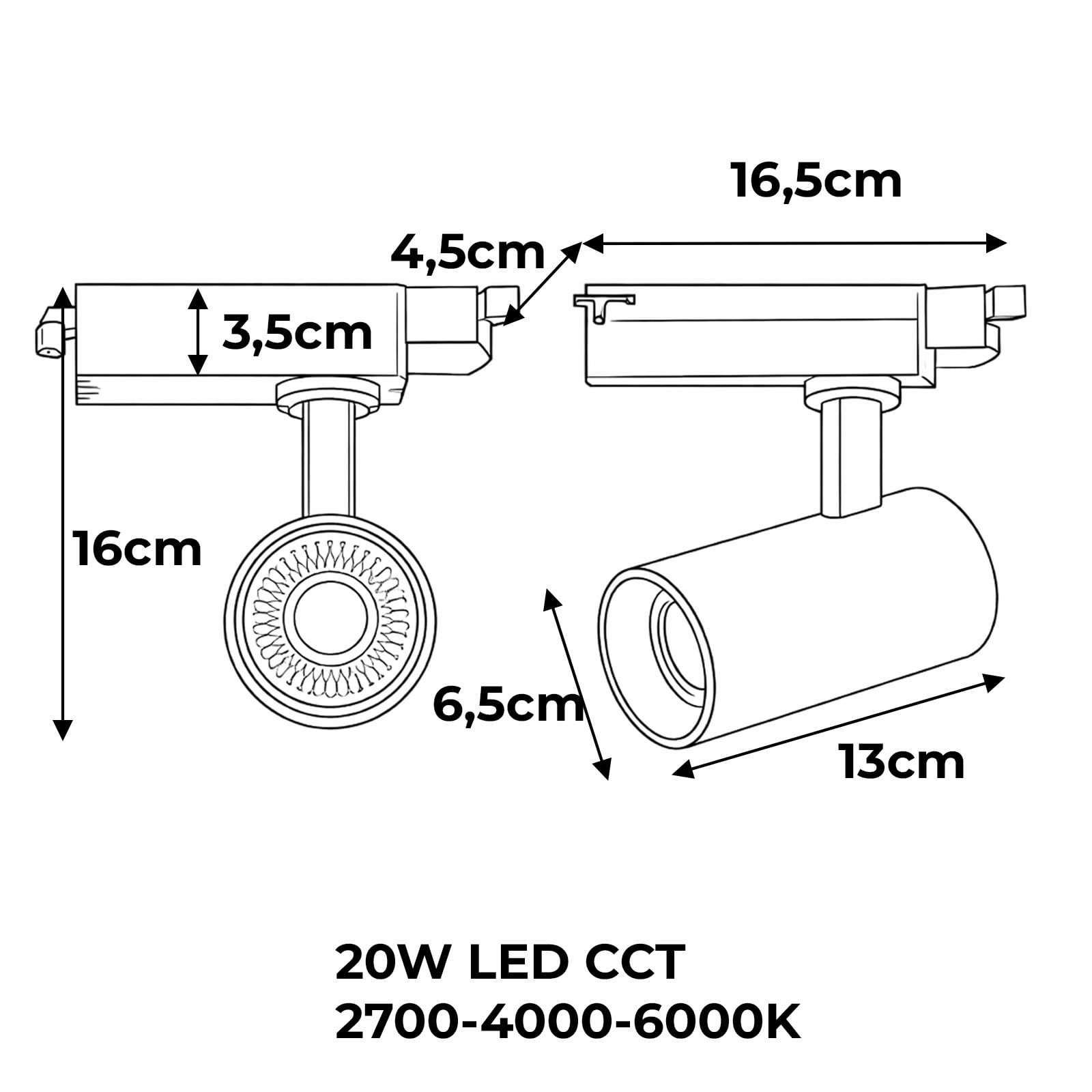 Alpinaluz Foco LED para Carril Monofásico 20W 2000lm CCT Seleccionable 2700K-4000K-6000K Orientable Blanco Mate con Ángulo de Apertura de 40° para Iluminación Comercial y Residencial