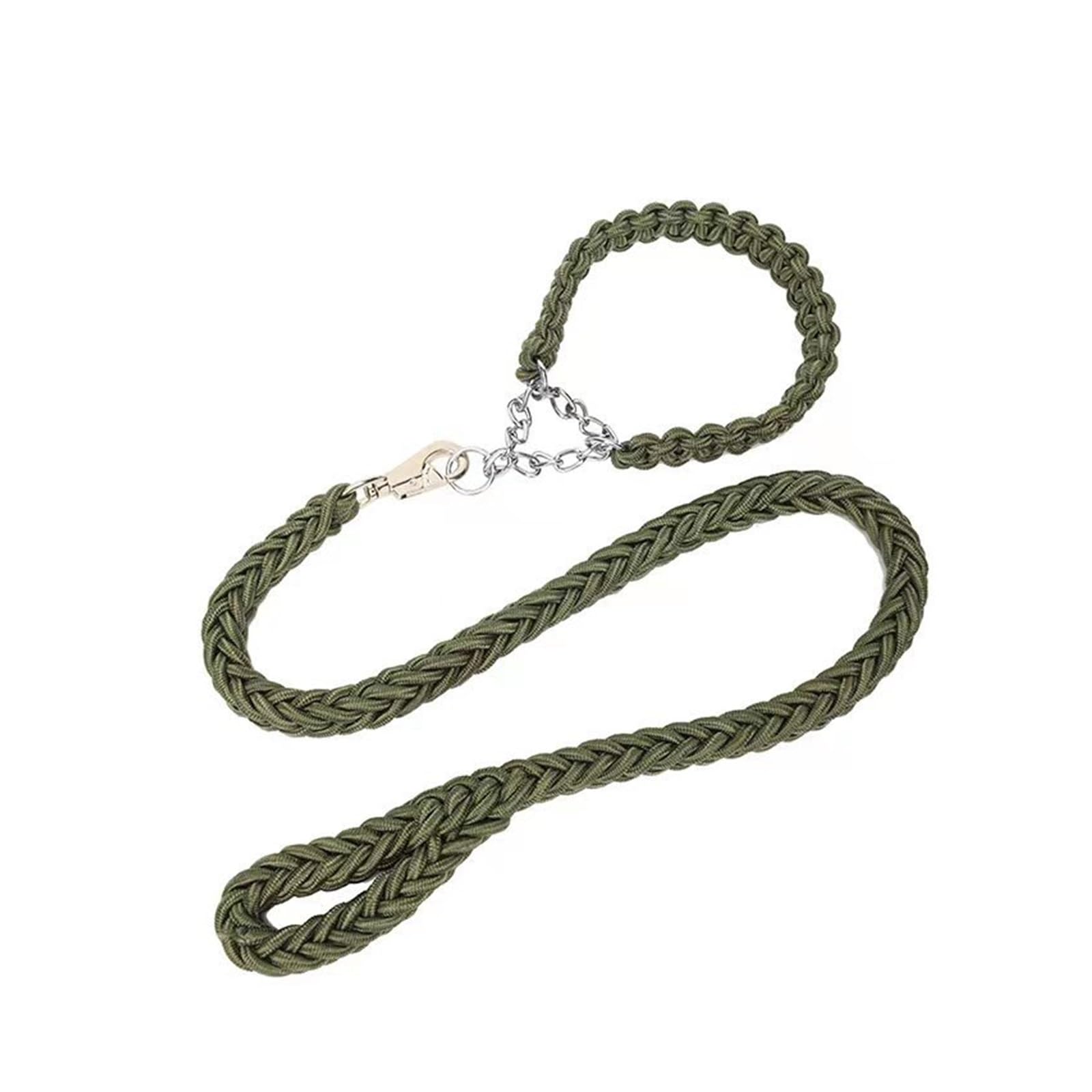 Laisse en nylon tressé anti-traction pour gros chien vert L