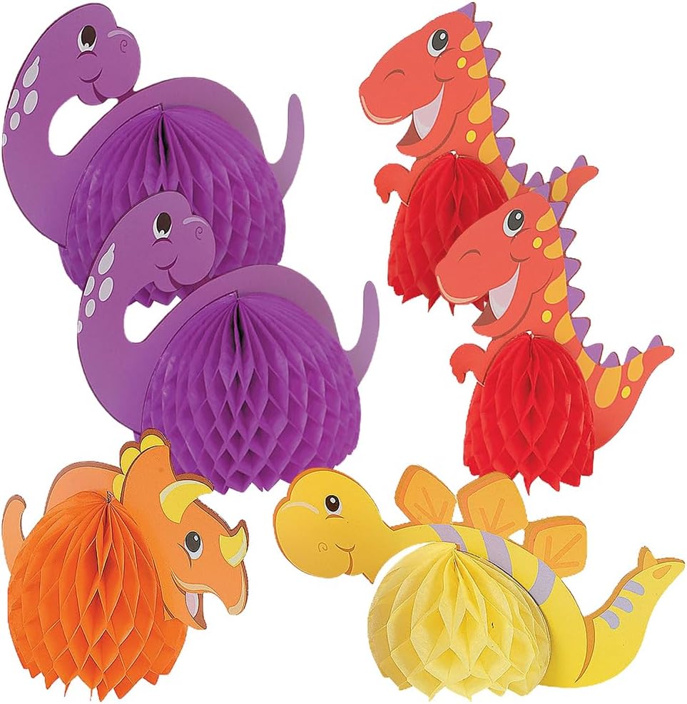Fun Express Dinosaur 1st Birthday Tissue Centerpieces – Fun & Colorful Party Decor for Dinosaur-Themed Birthday Parties VBS Baby Showers & Special Celebrations – Perfect for First Birthdays – 6 Pieces