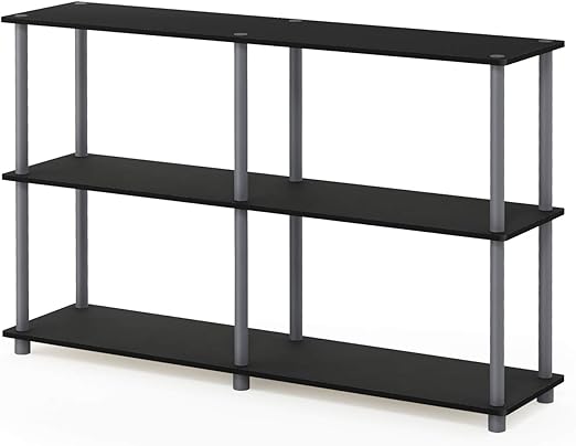 Furinno Turn-N-Tube 3-Tier Double Size Storage Display Rack, Black/Grey