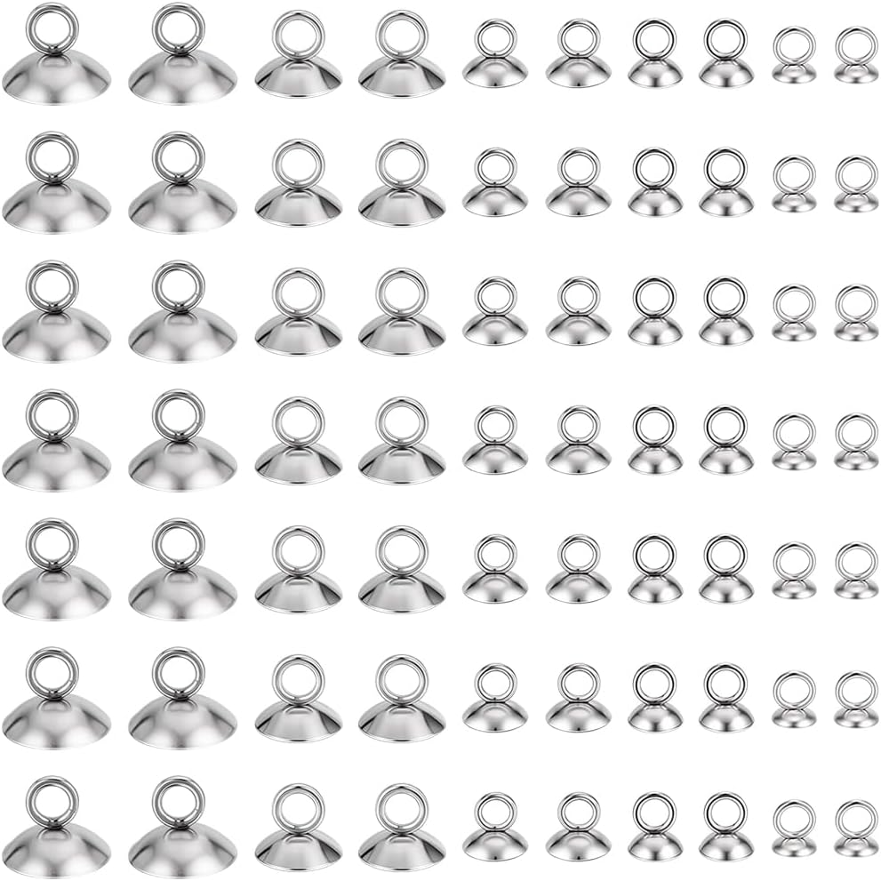 1 Box 150PCS 5 Styles Beads Caps Pendant Bail Loop Stainless Steel Charm Silver Connector Round Metal Pinch Bails Clasp Dangle Spacer Bead for Jewelry Making Necklace Bracelet DIY Craft
