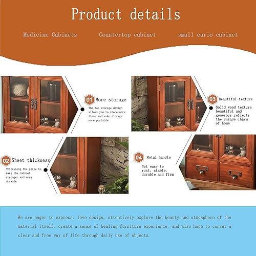 Miniatura 7 de Mini gabinete rústico vintage para encimera de pino, 12 pulgadas de largo x 4.7 pulgadas de ancho x 14 pulgadas de alto con 2 puertas y 2 cajones,