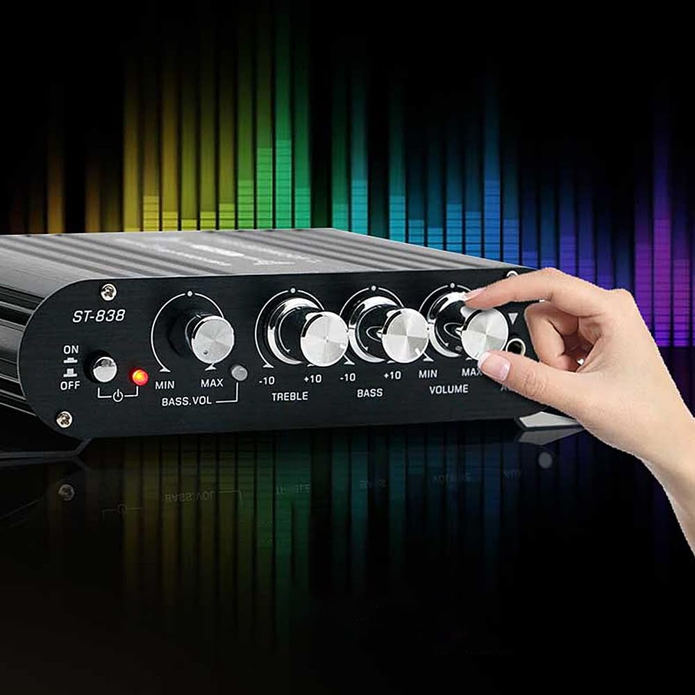 838 Amplificateur de Puissance HiFi 2.1 Canaux 80 W X 2 Amplificateur de Son Stéréo pour Basses avec Sortie Caisson de Basses Amplificateur Audio Domestique Noir
