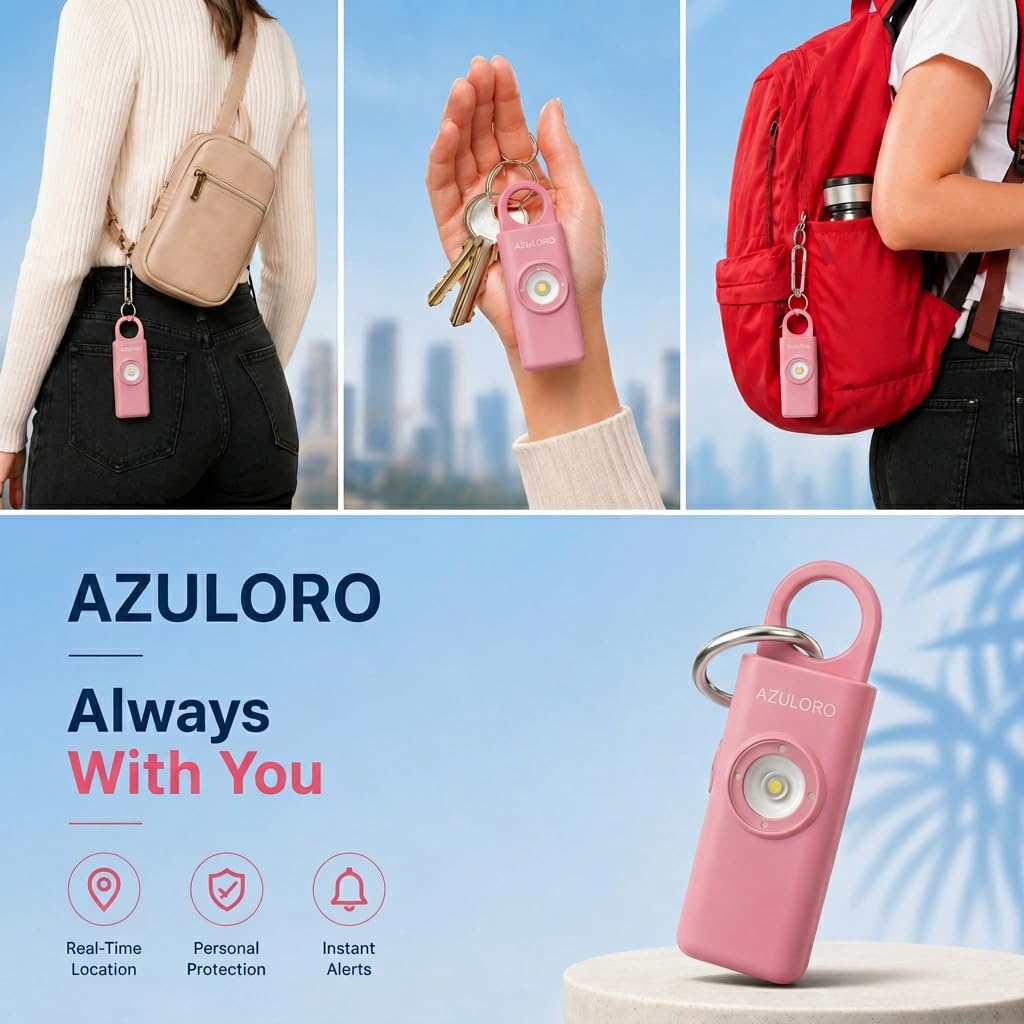 Alarmes personnelles pour femmes – Porte-clés de sécurité d'autodéfense – Sirène d'alarme personnelle avec SOS et appel d'urgence – Porte-clés d'alarme pour femmes – Cadeaux pour adolescentes