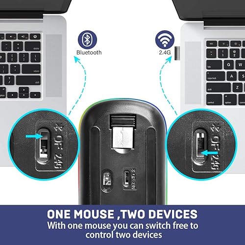 Miniatura 2 de COO Ratón inalámbrico, LED delgado modo dual (Bluetooth 5.1 y 2.4G inalámbrico) recargable LED inalámbrico con 3 DPI ajustables para iPad OS 13,