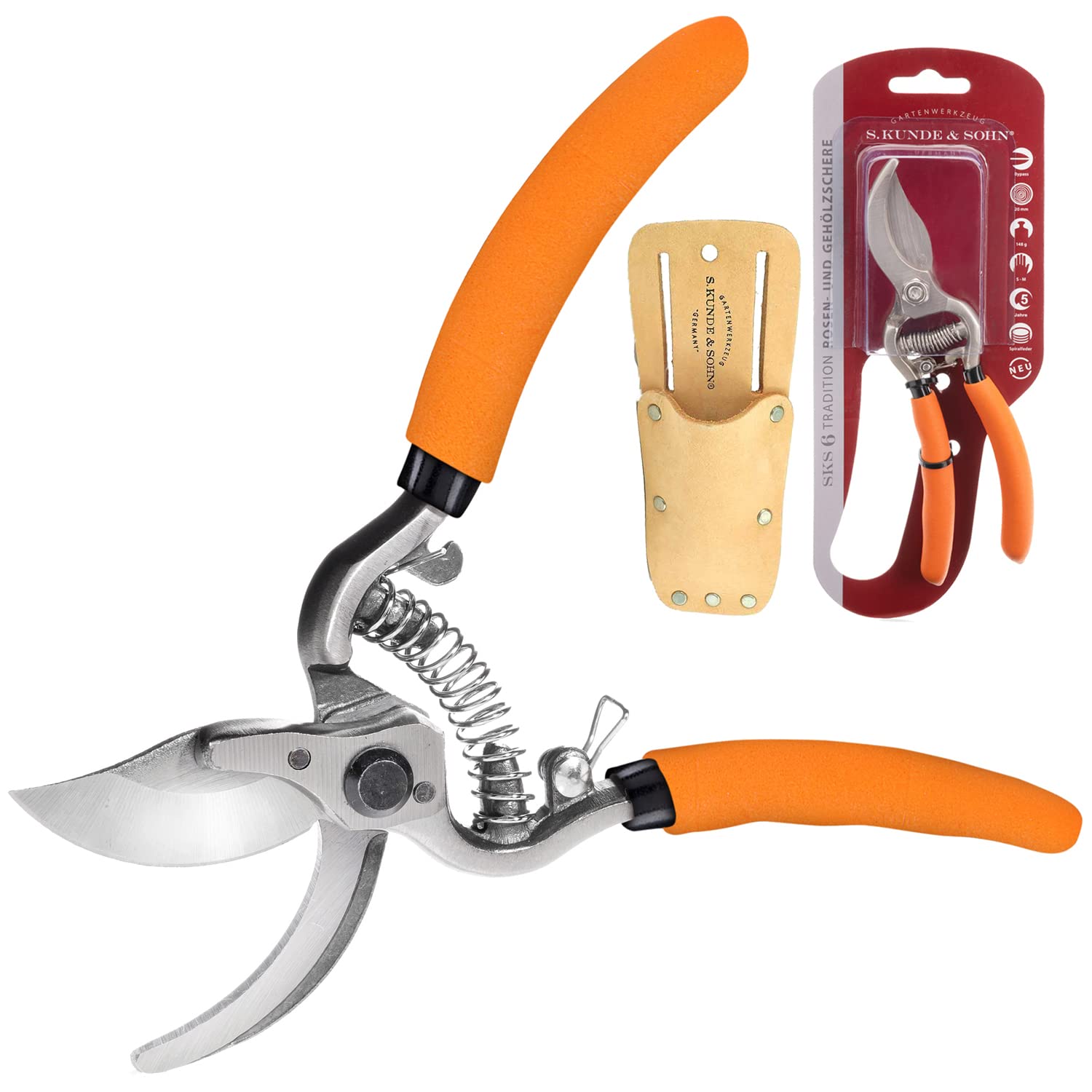 S. Kunde & Sohn Germany – SKS 6 Tradition Gartenschere orange + SKS T1 Trageetui