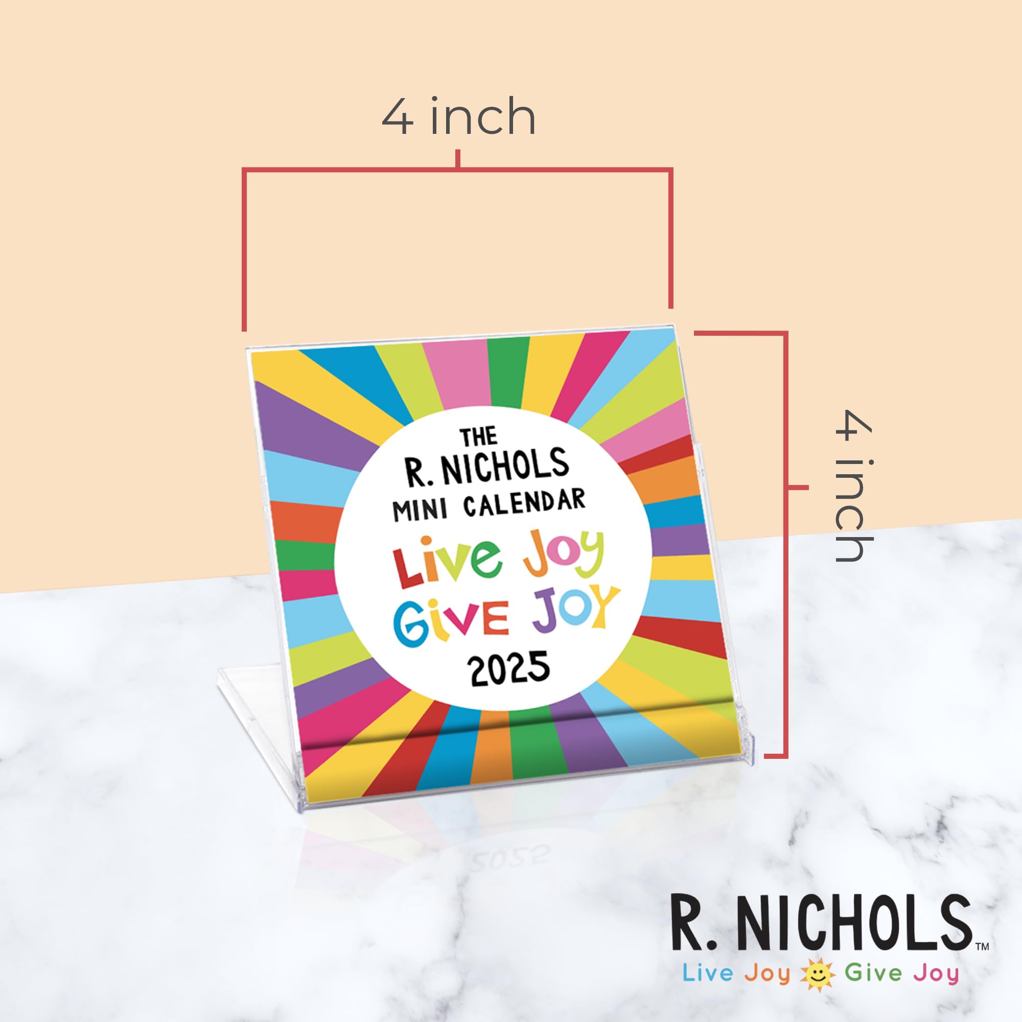 R. Nichols Mini Live Joy Give Joy Tischkalender 2025 – Stehender monatlicher Schreibtischkalender für Zuhause und Büro, 10,2 x 10,2 cm