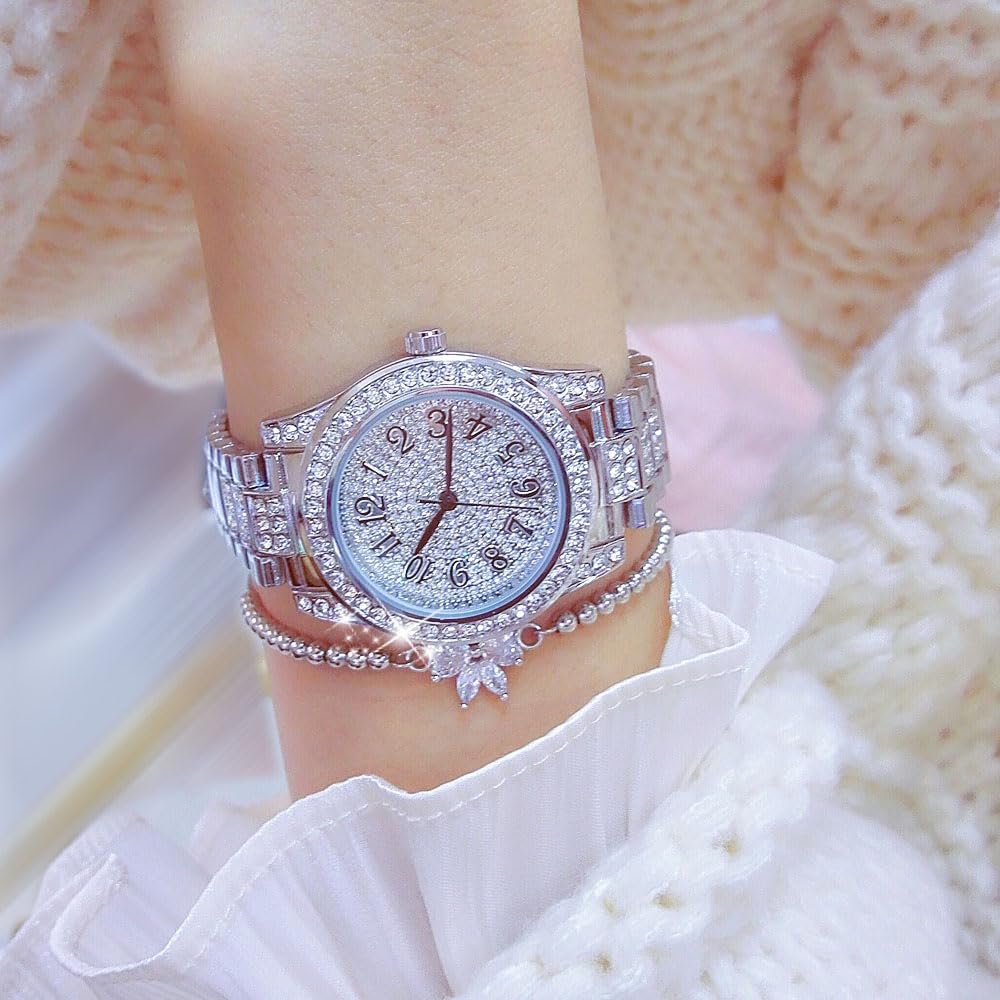 ADSBIAOYE Relojes de oro para mujer, reloj de pulsera de diamantes de lujo, fácil de leer, analógico, impermeable, con correa de acero inoxidable