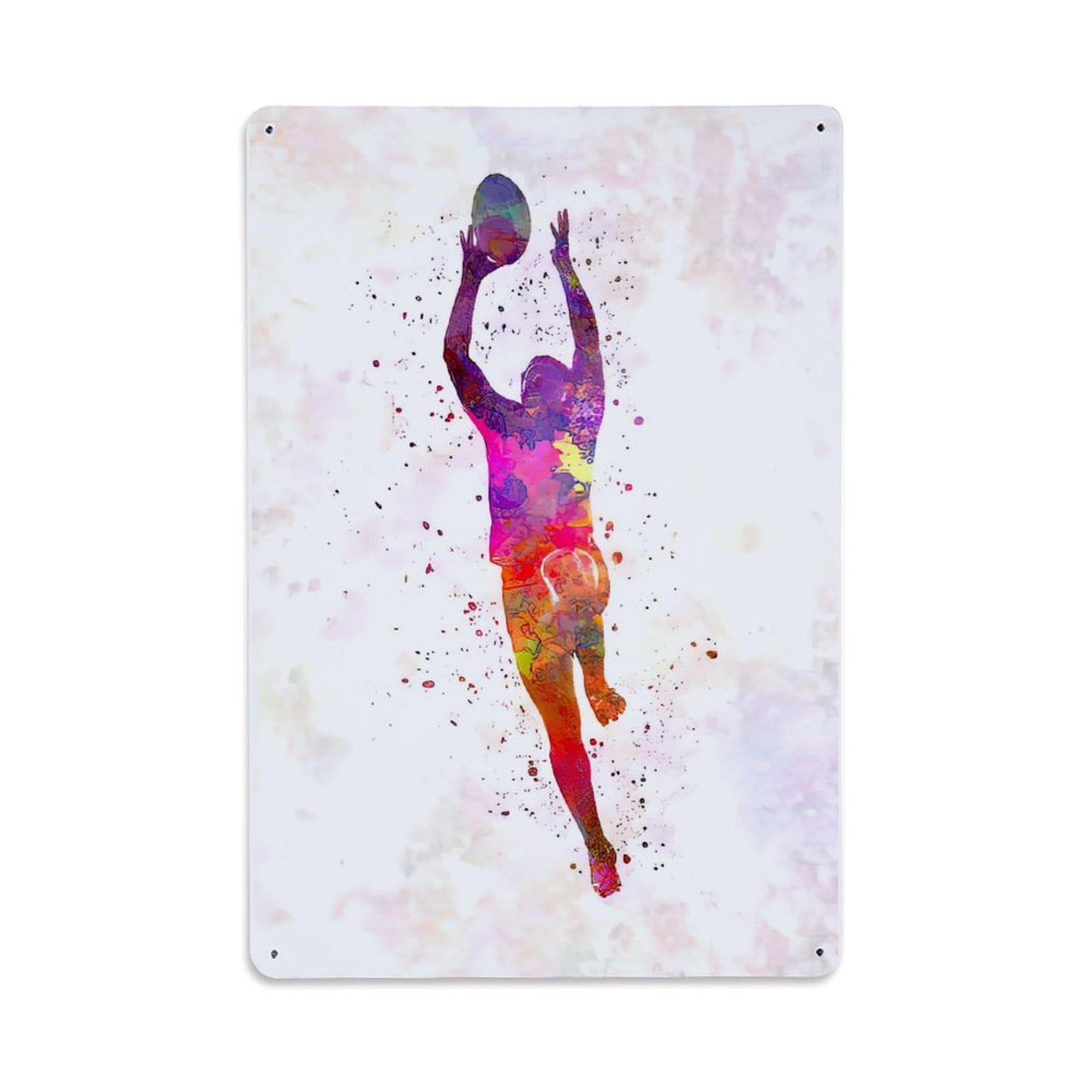 Rugby Man Player Watercolor Metal Tin Sign Plaque Wall Decor for Cafe, Club Bar, Office, Home Garden Metal Poster 8x12Inch