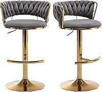 Vista 101 de Gold Velvet Bar Stools Set of 4, Counter Height Barstools with Low Back, Swivel Bar Stool for Kitchen Island, Pub (Grey)