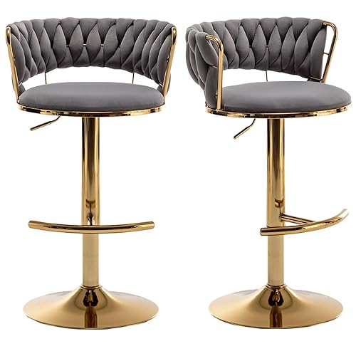 Riknuxi Velvet Bar Stools Set of 2, Counter Height Barstools