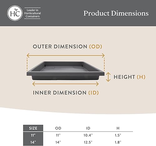 Miniatura 4 de The HC Companies Plato cuadrado de plástico de 11 pulgadas para macetas, bandejas para plantas de interior y exterior para macetas, 11.38 x 11.38 x