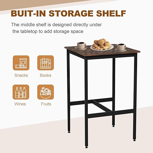 Miniatura 3 de Juego de mesa de comedor y sillas de 3 piezas para cocina, mesa de bar cuadrada y taburetes de poliuretano para 2, juego de mesa auxiliar de altura