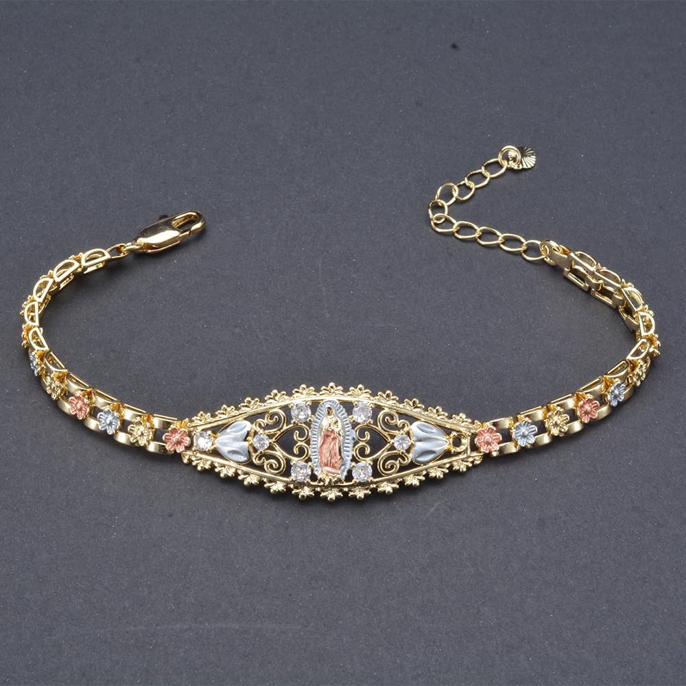 Giffor Religious Jewelry Oro.Laminado Joyas Bracelet For Women Lady Mother's Day Gifts, Tri Color Women's Bracelet, Cuff Crystal Beaded Bracelet Bangle Guadalupe Jewellery Gifts - Image 2