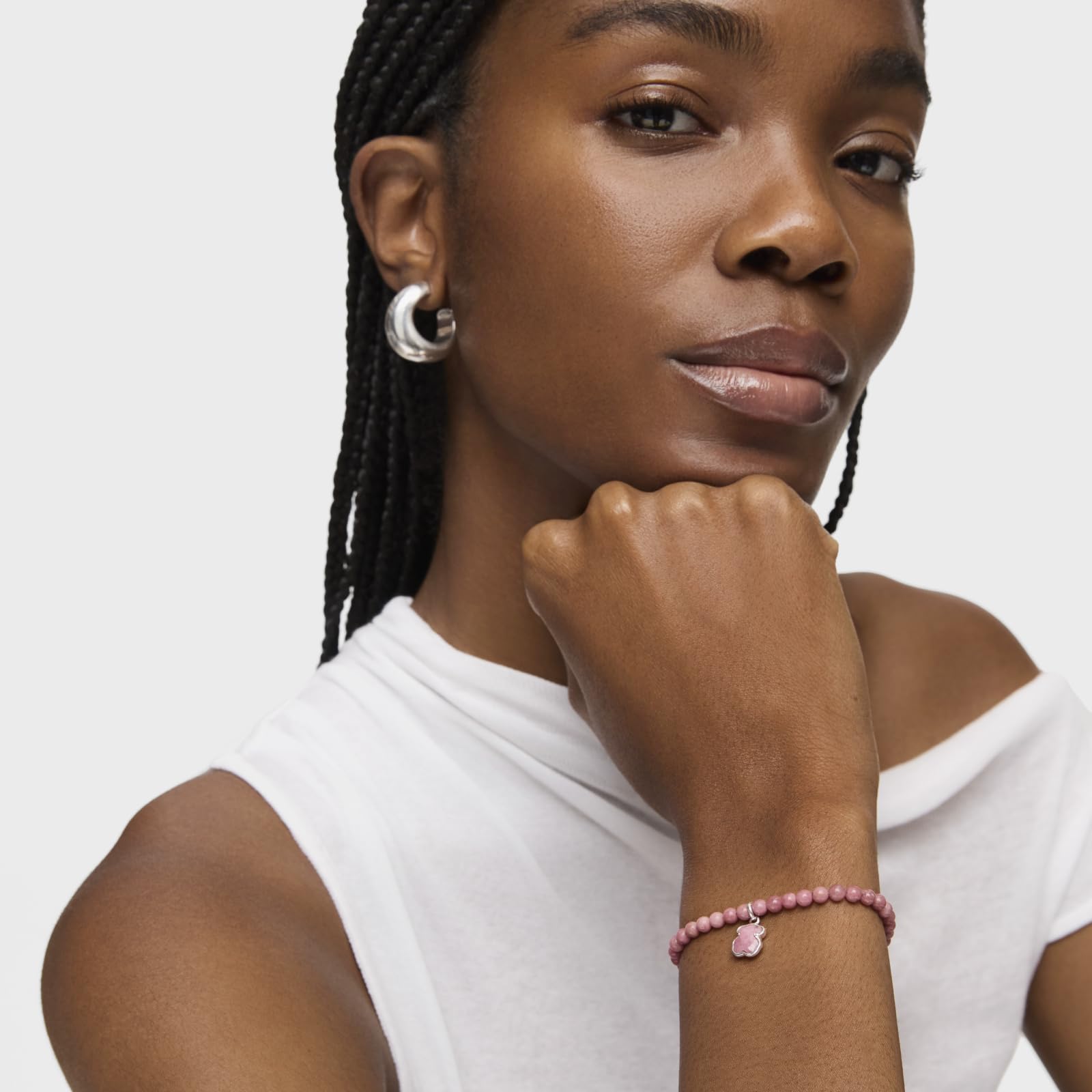 TOUS Pulsera para Mujer de Plata de Primera Ley y Rodonita, Colección Icon Color