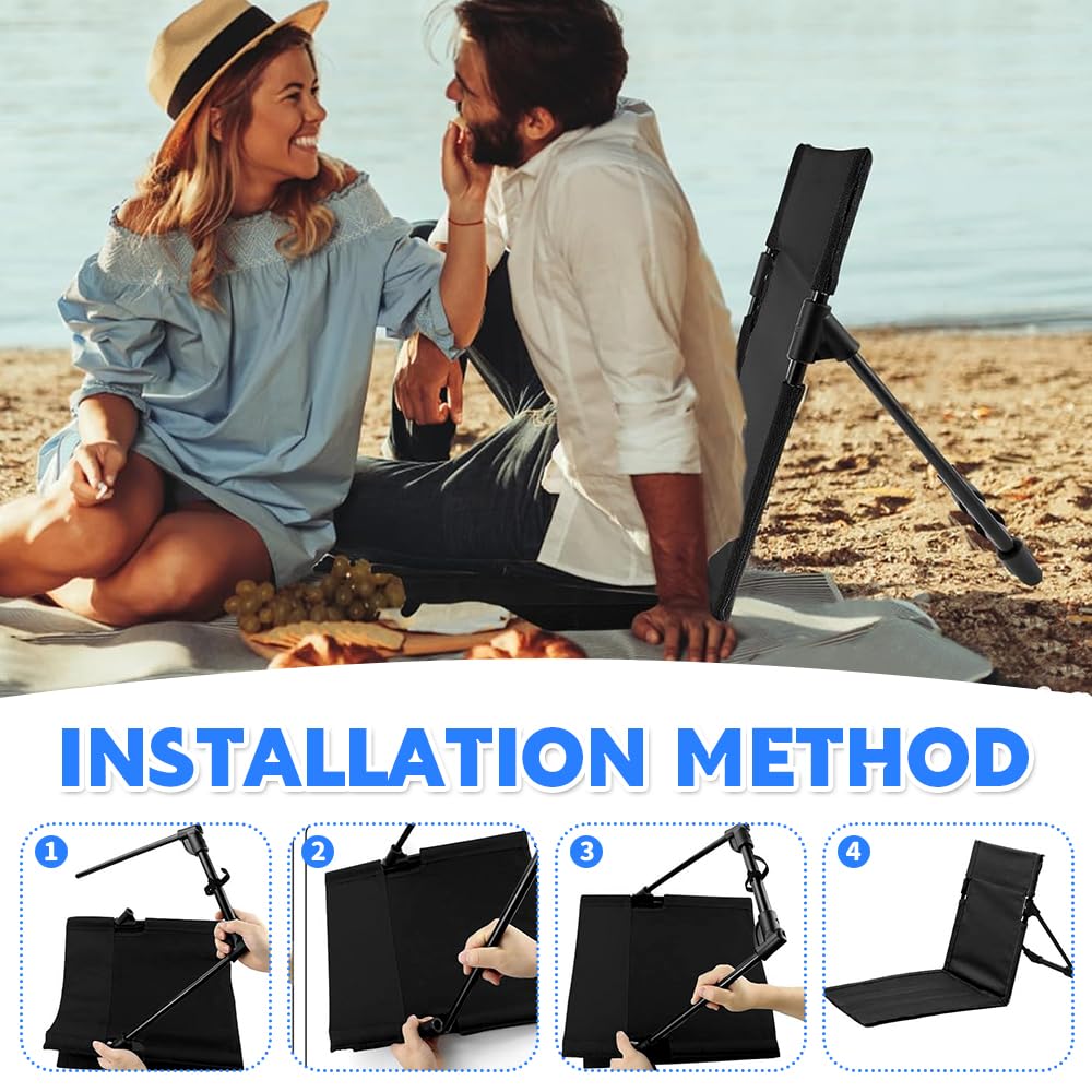 Sterilla De Playa con Respaldo, Esterilla De Playa Plegable, Tejido Oxford Esterilla Plegable Playa con Funda de Transporte, Respaldo Playa para Camping Pesca Barbacoas Senderismo Playa Jardín