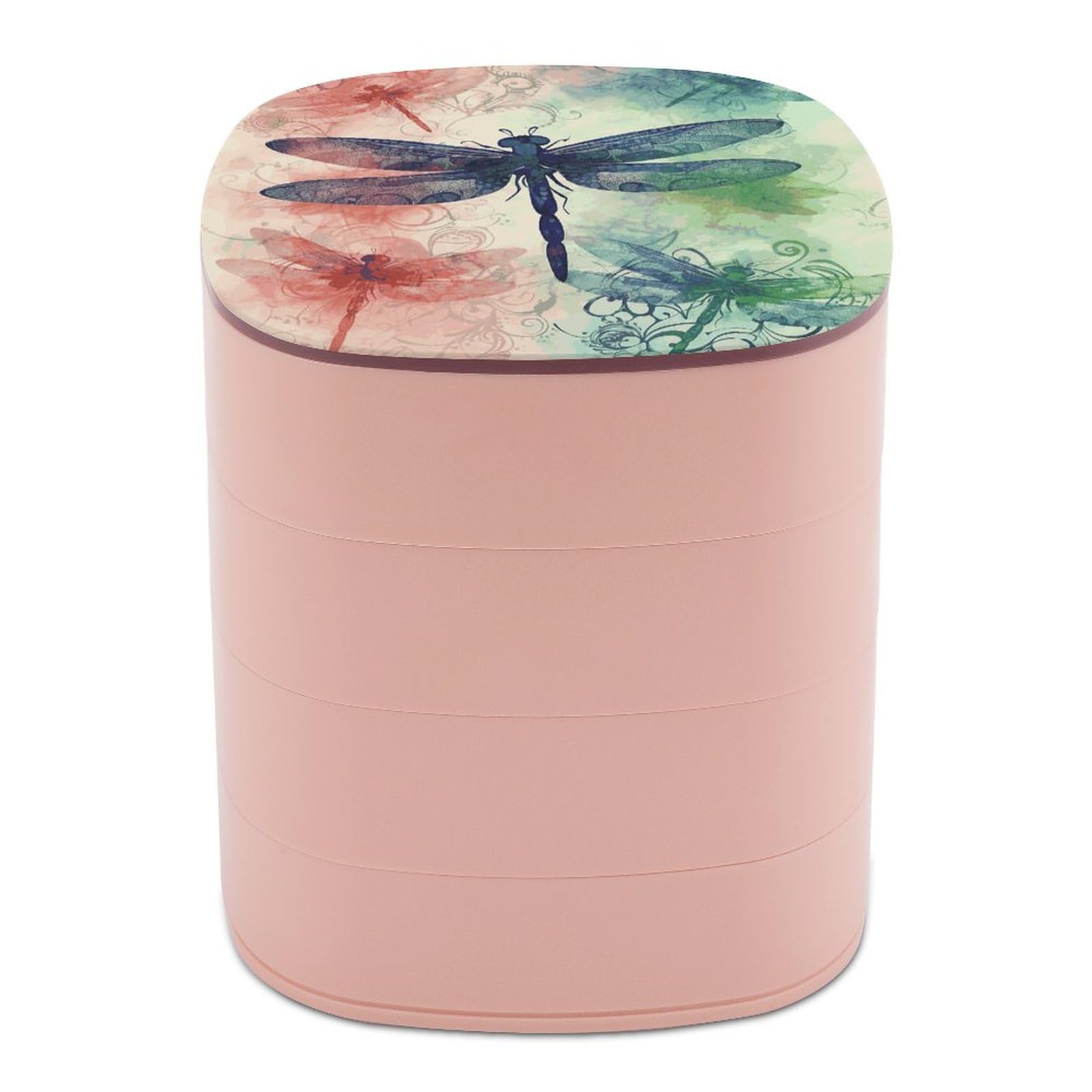 JTREHY Modern Dragonfly Jewelry Box 4-Layer Covered Rotating Jewelry Storage Box Large Capacity Storage Boxes Portable Jewelry Case for Bracelets Earrings Necklace